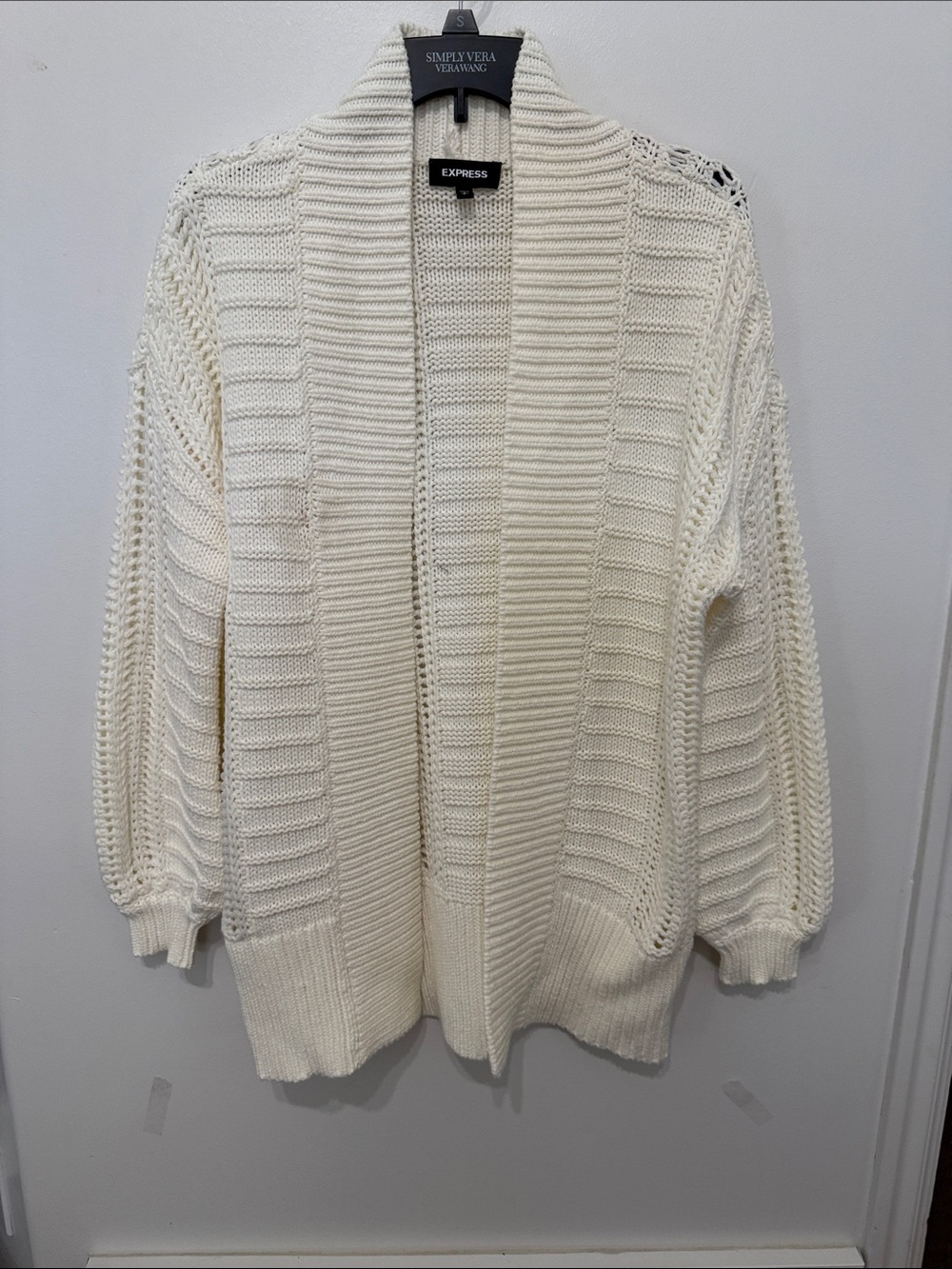 Express Ivory Open-Front Chunky Knit Cardigan